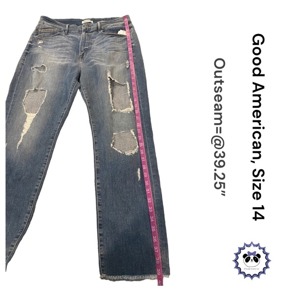 Good American “Good Cuts” Distressed Straight Leg Jeans, Size 14, NWT - Picture 6 of 10